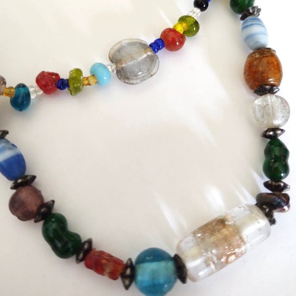 Unique carved stone face statement glass beaded necklace - Picture 15 of 15